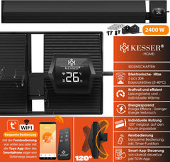 KESSER® Donkere warmtestraler, warmtestraler, warmtestraler, met afstandsbediening en wifi-app, 2400 W, terrasverwarming, infrarood terrasverwarming, wandverwarming, zwarte straler, kwartsstraler,
