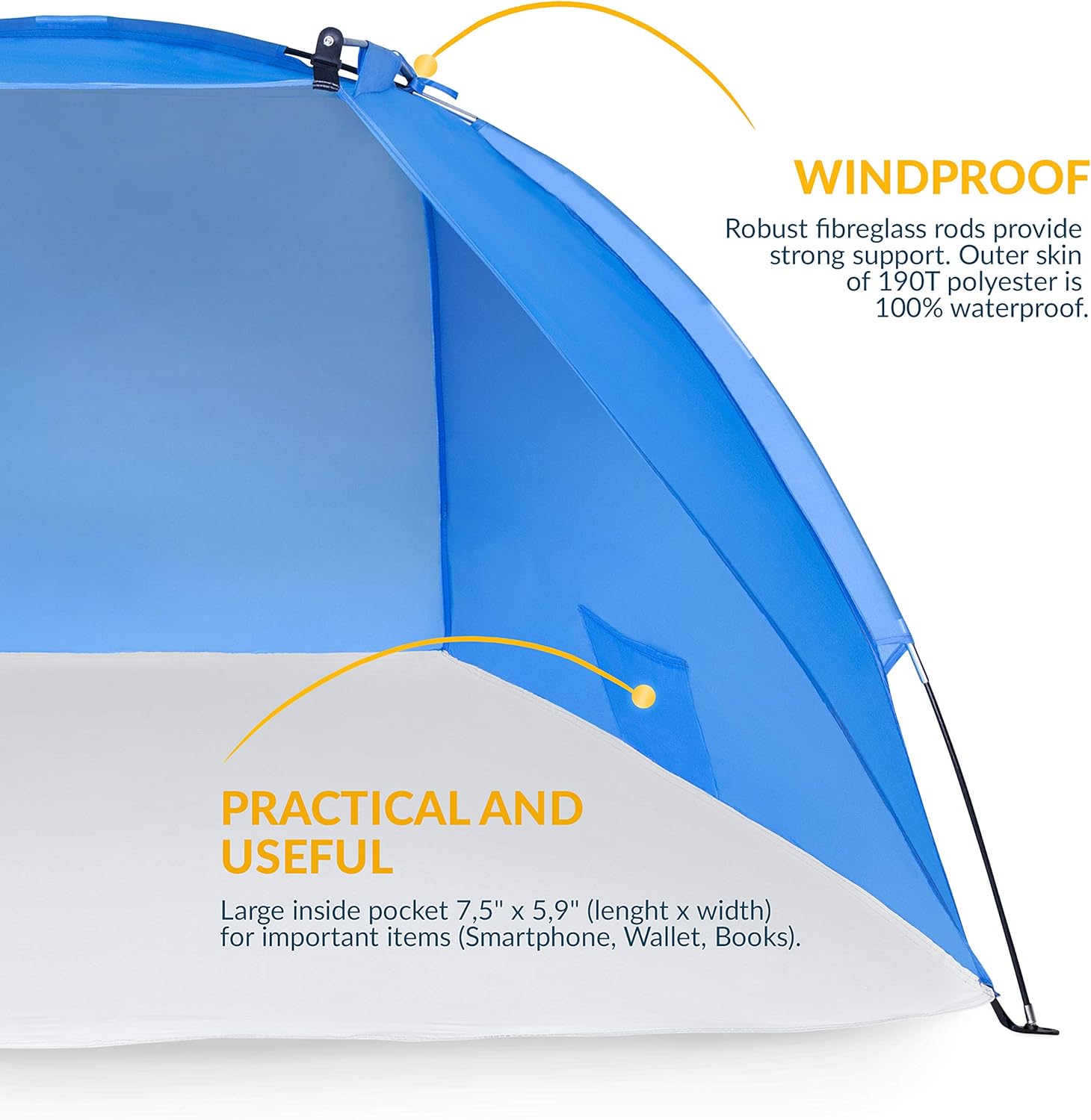 TRESKO® strandscherm incl. draagtas | strandtent met uv-bescherming 50+ | kleine verpakking | waterdicht en ademend