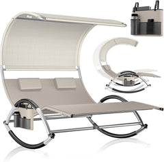 KESSER® Ligbed met zonnedak - Schommelstoel - Crème