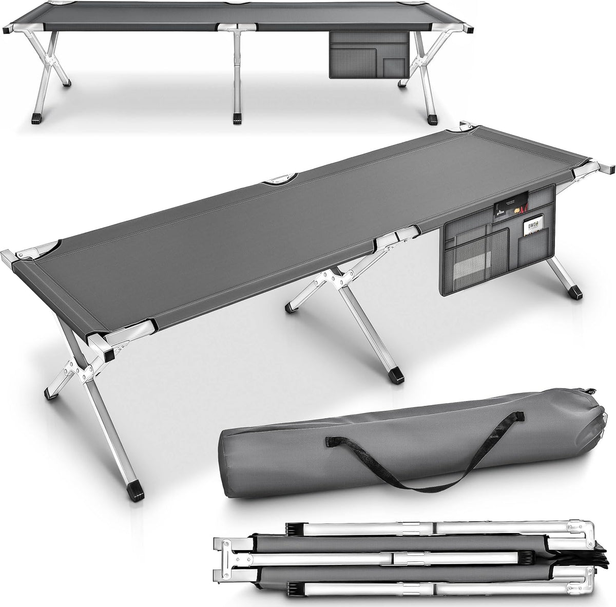 Veldbed - 1 Persoons - Kampeerbed - Stretcher - Grijs - TRESKO®