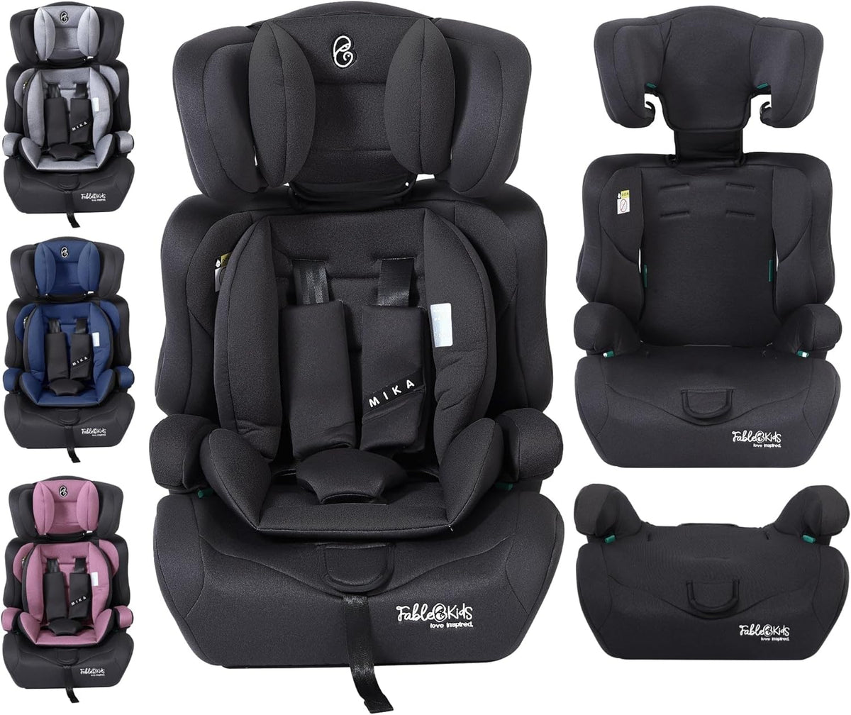 FableKids Kinderautostoel 9-36 kg, 3-punts veiligheidsgordel, autokinderzitje vanaf 15 m, autostoel voor kinderen 76-150 cm, kinderzitje, verstelbare hoofdsteun, ECE R129/03, verstelbaar, zwart