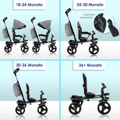 KIDIZ® 5in1 Kinderfiets - Loopfiets - Driewieler - Grijs •