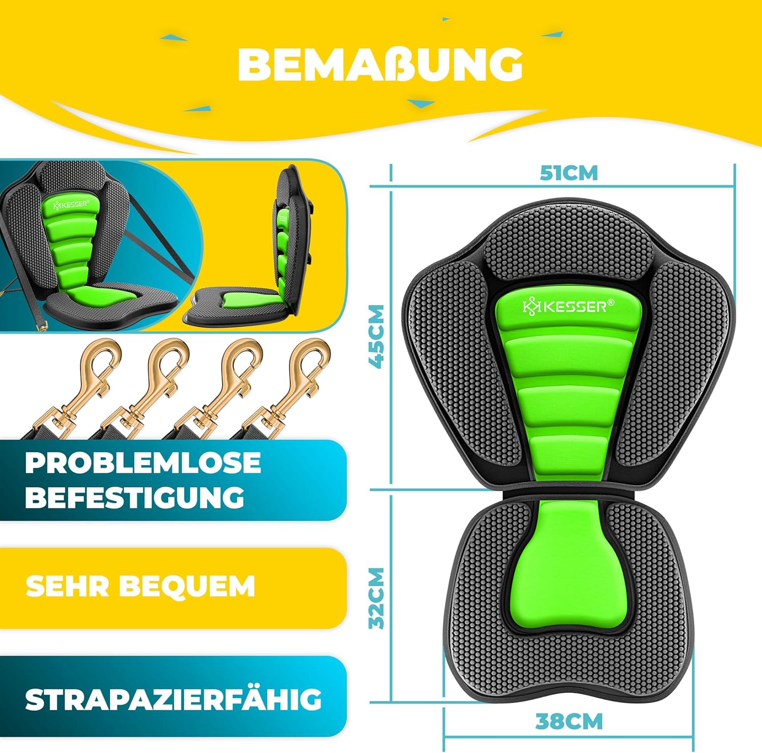 KESSER® Kajakzitting - voor SUP Board - 32x38cm - Rugleuning 51x45cm