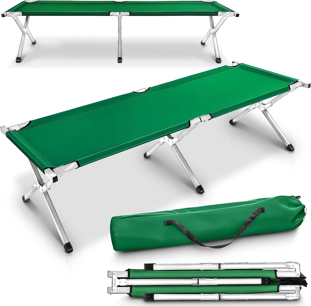 Veldbed - 1 Persoons - Kampeerbed - Stretcher - 190x64x44 cm - Groen - Tillvex®