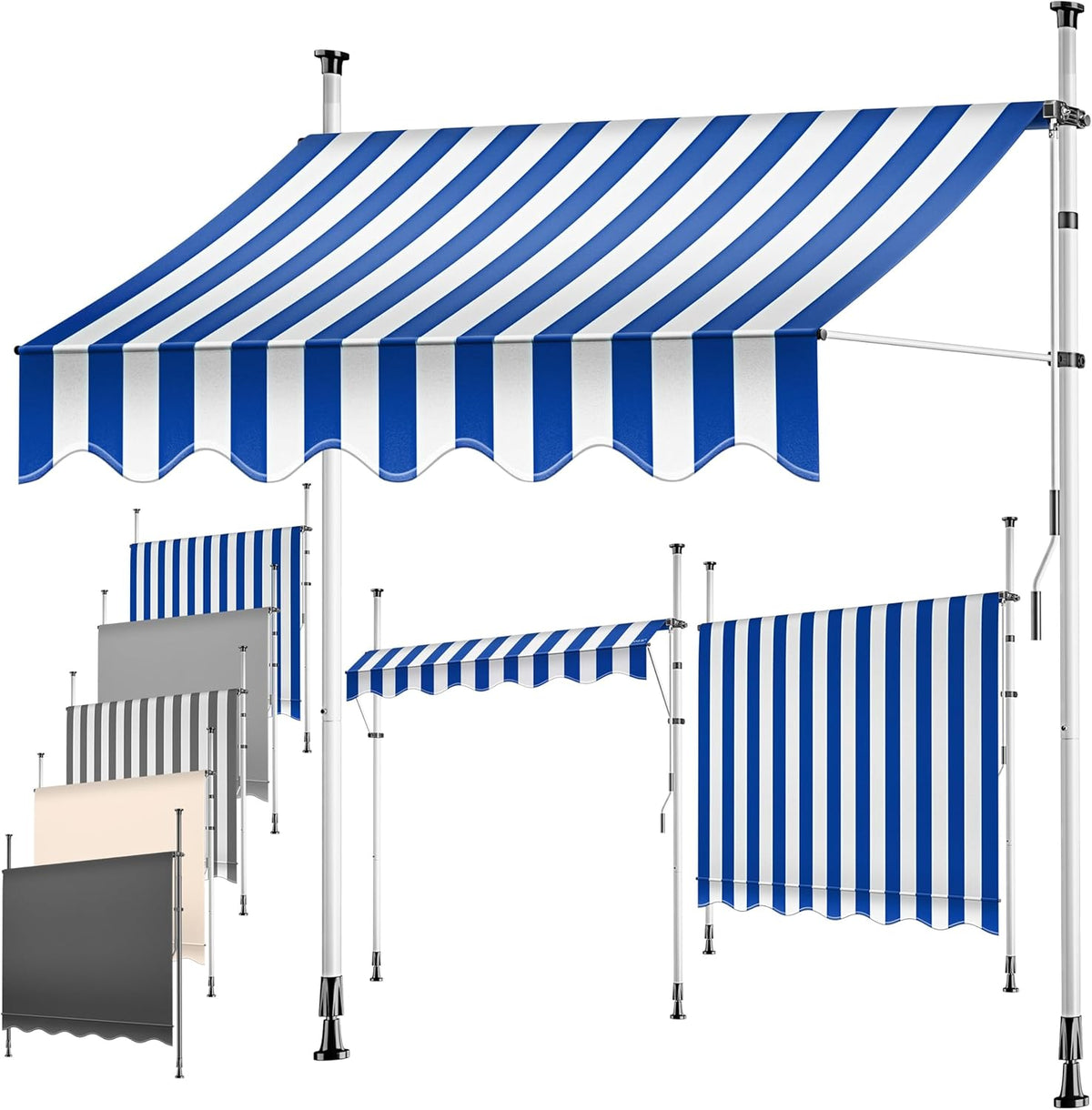 KESSER® Klemluifel - Balkonluifel zonder boren - 400cm - Verstelbaar - Blauw