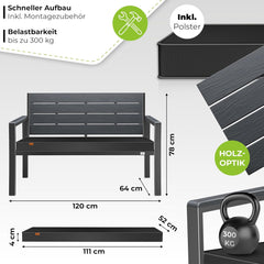 KESSER® Tuinbank met kussen - Zitbank - Weerbestendig - Antraciet