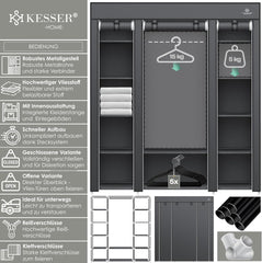 KESSER® Kledingkast stoffen kast stabiel met kledingstang en planken, incl. 5 x kleerhangers, stoffen vouwkast voor slaapkamer, kleedkamer garderobe met kledingrek 150x45x175cm antraciet