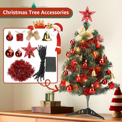 Aigostar Kunstkerstboom met verlichting, 30 leds, 60 cm, kleine kerstboom met 42 hangsieraden, ideaal voor kerstdecoratie binnenshuis