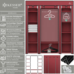 KESSER® Kledingkast stoffen kast stabiel met kledingstang en planken, incl. 5x kleerhangers, stoffen vouwkast voor slaapkamer, kleedkamer garderobe met kledingrek 150x45x175cm Bordeaux rood