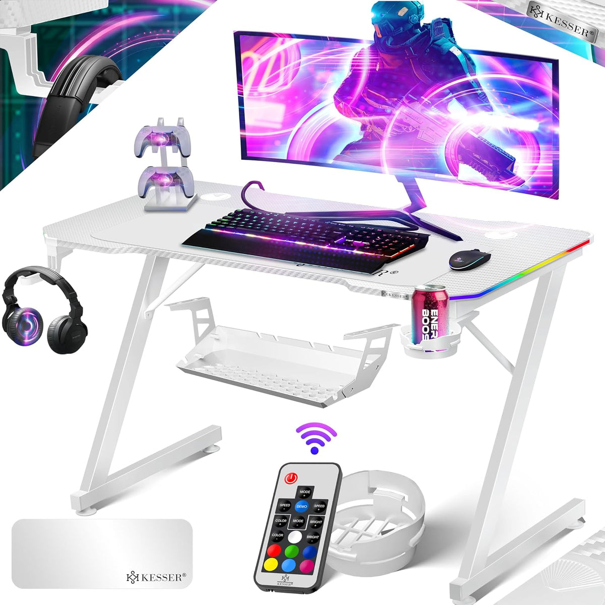KESSER® Gamingtafel- Bureau - Computertafel- 100x60cm - Wit