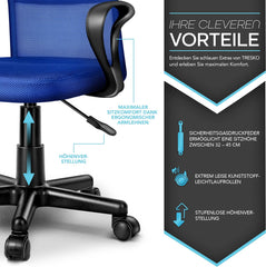 TRESKO Ergonomische Bureaustoel - Verstelbaar - Blauw