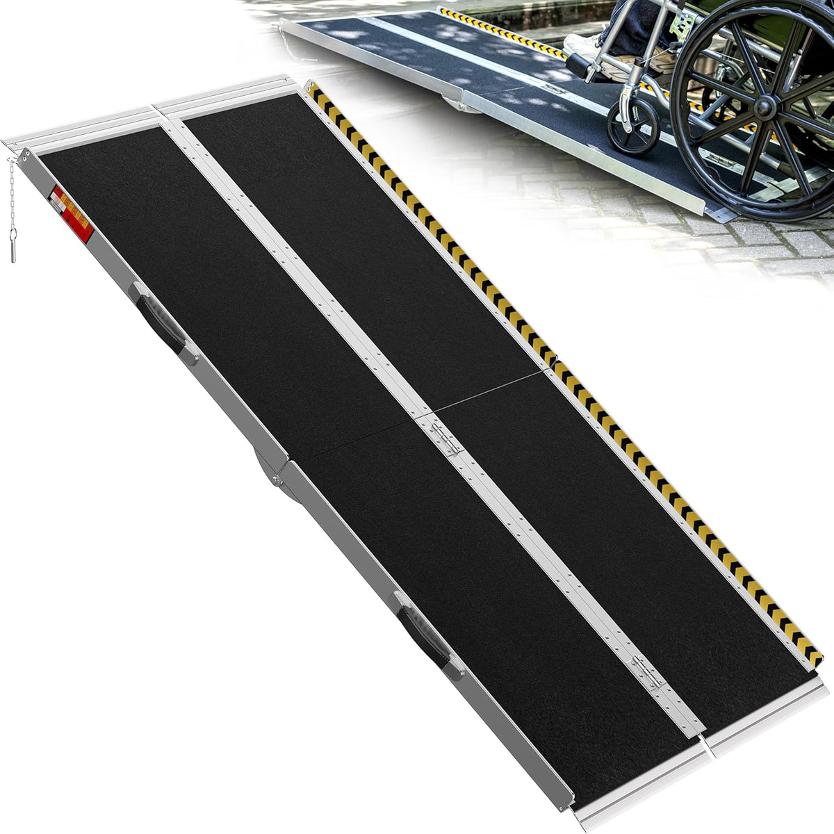 PURFINO Draagbare Rolstoelhelling 182 cm, 363 kg Draagvermogen, Antislip Opvouwbare Aluminium Helling met Carborundum Oppervlak voor Trappen, Drempels, Stoepranden