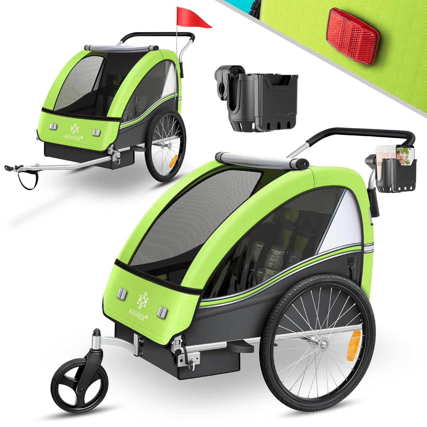 KESSER® Fietsaanhanger - Kinderaanhanger - Max. 40kg - Groen