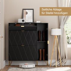 UEV Schoenenkast met 2 kleppen en 2 deuren, 105 x 24 x 120 cm, schoenenkast, zwarte schoenenkast, smalle schoenenkast in de hal, ruimtebesparend •