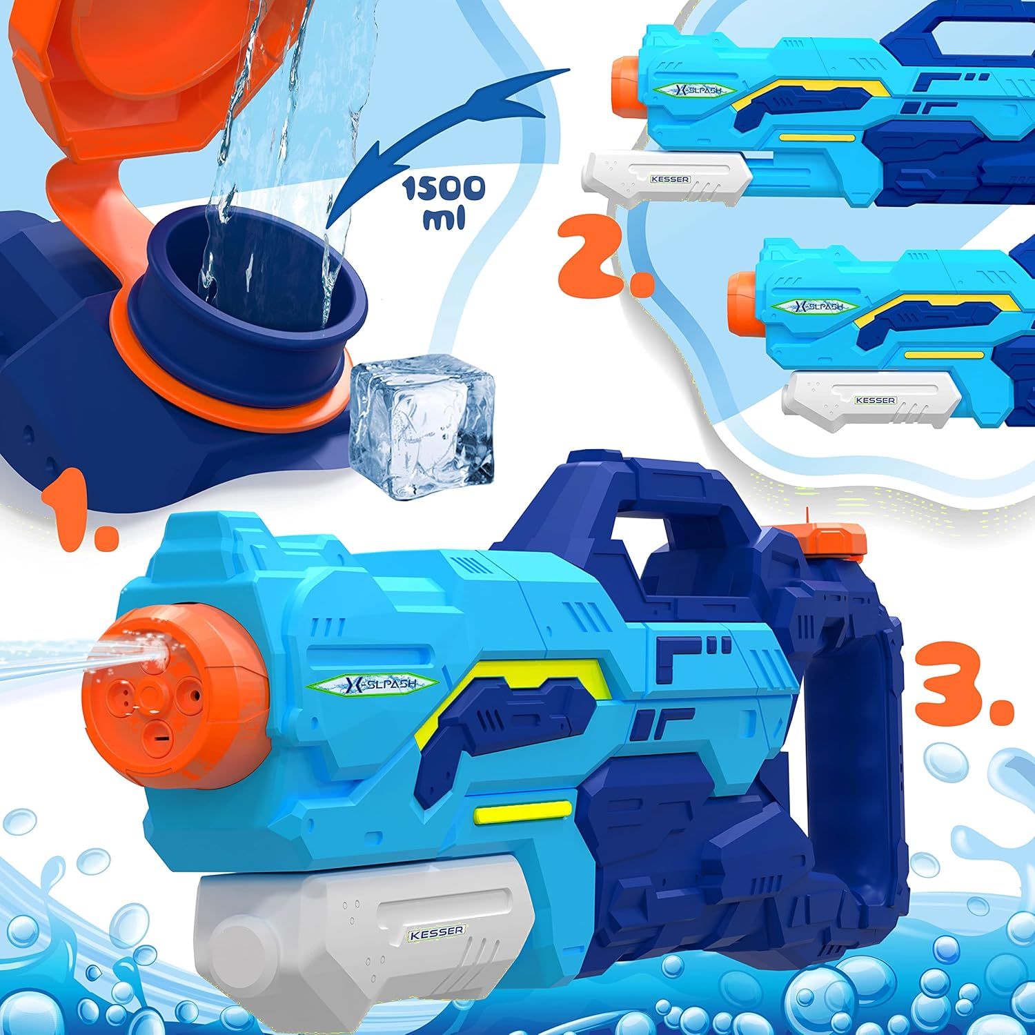 KESSER® Waterpistool - Set van 2 - Bereik 10-11 meter - Blauw •