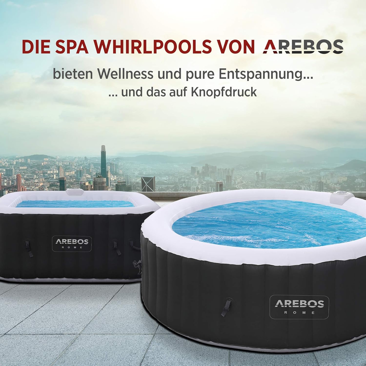 Arebos Comfort-set met 2 nekkussens + bekerhouder voor whirlpool, wit, 100% waterdicht, ergonomisch gevormd, PU-schuim