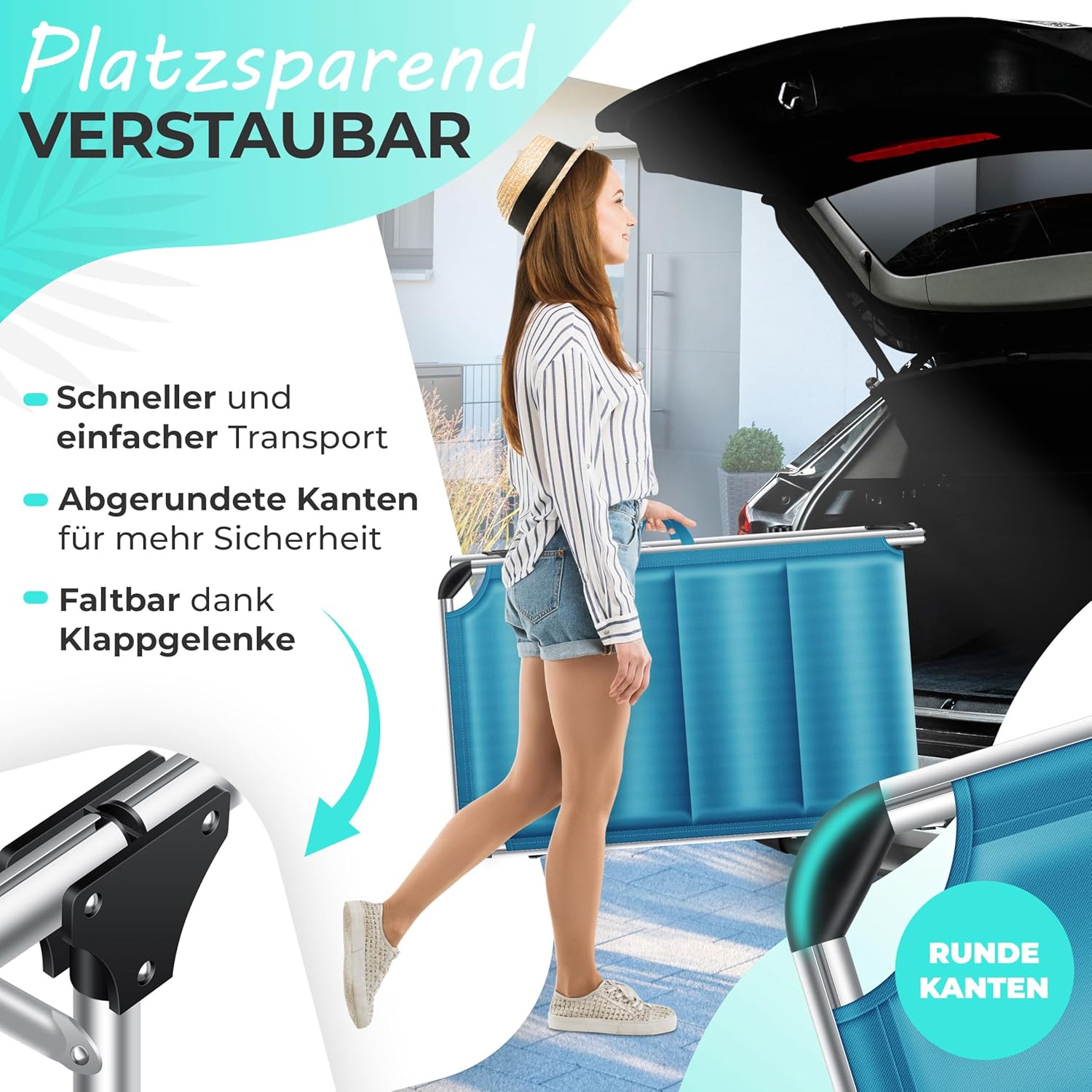 Ligbed - Ligstoel - Zonnebed - Opvouwbaar - Blauw - KESSER®