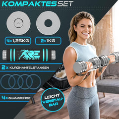Dumbells set - Gewichten set - Halterset - Gietijzer - 2x7,5 kg - Zilver - RE:SPORT