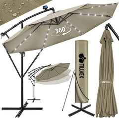 Tillvex® LED Parasol - Zweefparasol - Ø300cm - 360° Draaibaar - Bruin