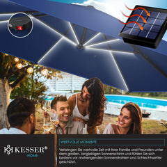 KESSER® Zweefparasol met voet - LED - Ø 3.3m - 360° Draaibaar  - Marineblauw