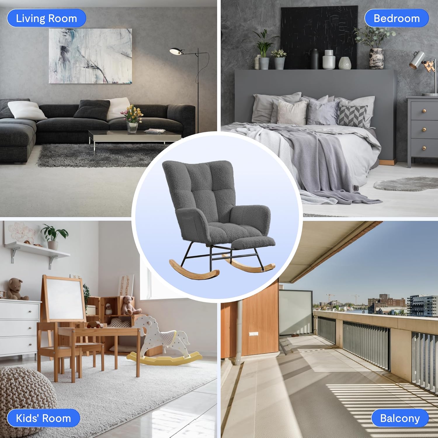 Schommelstoel - Fauteuil met armleuning - Relaxfauteuil - Relaxstoel - Grijs - FLEXISPOT
