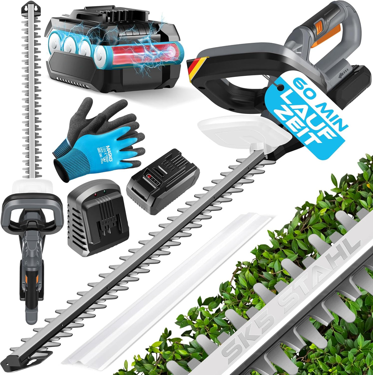 MASKO® Accu Heggenschaar - 57cm snijlengte - Grijs