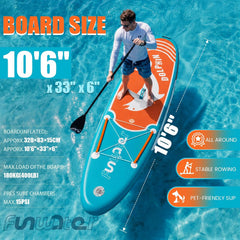 FunWater Stand Up Paddling Board 320 cm - SUP voor 2 personen/gezinnen, met complete accessoires, dubbellaags pvc, beginnersvriendelijk, opblaasbaar paddleboard voor volwassenen en beginners, blauw
