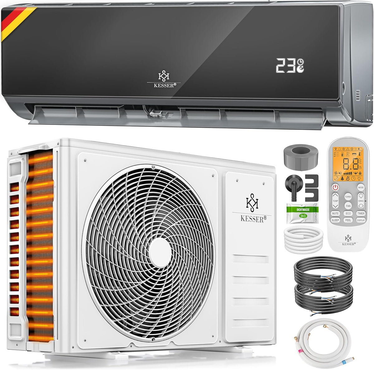 Split Unit Airco - Airconditioning - Warm & Koud - 12000 BTU - Antraciet - KESSER®