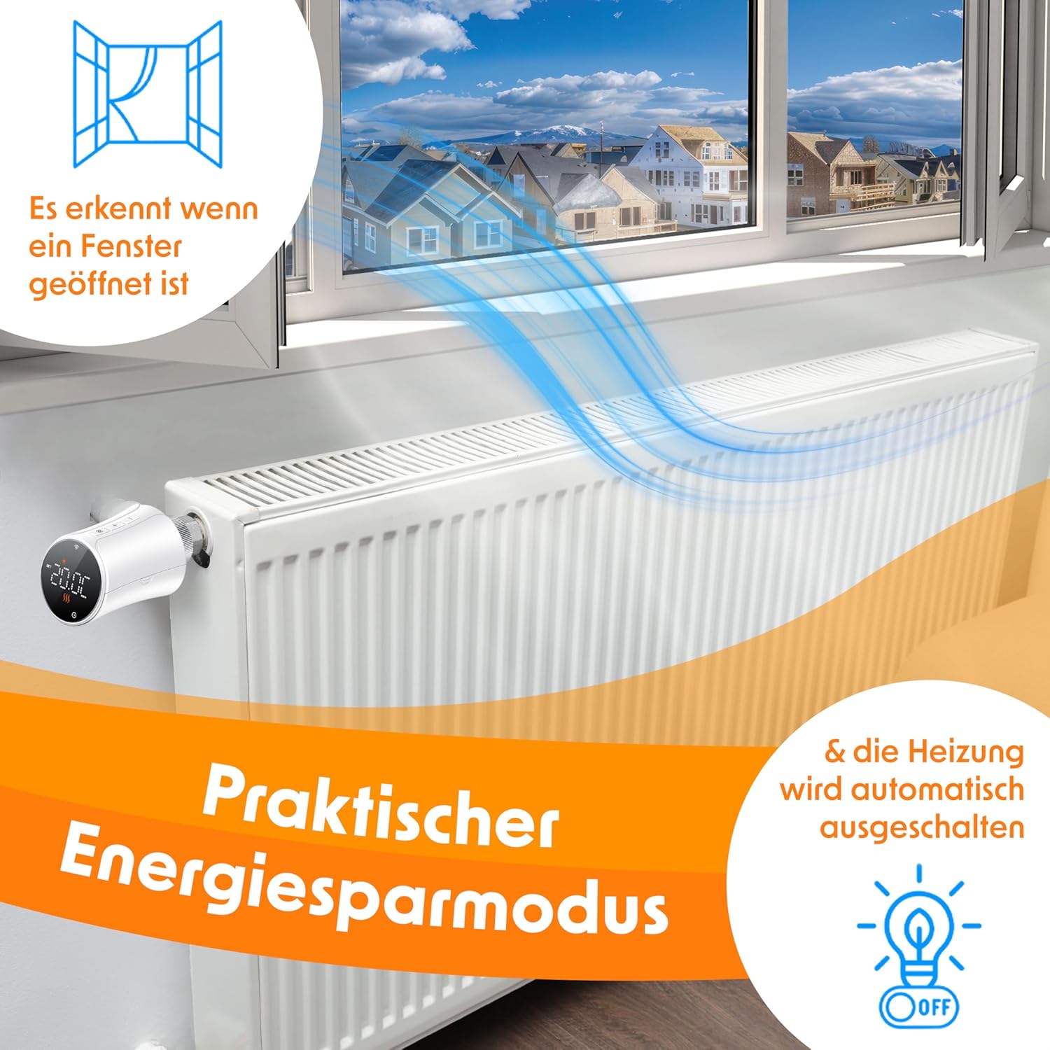 KESSER® Radiatorthermostaat, wifi, verwarmingsthermostaat, wifi met Smart Home App bediening, thermostaat Alexa, Google Assistant met 6 radiatorventielen, energie en kosten besparen