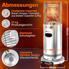 Terrasverwarmer gas - 11 kW - met wieltjes - Zilver - TRESKO