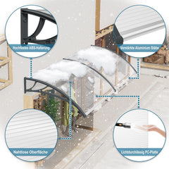 YARDIN Luifel 200x100 cm voor huisdeur, dak van polycarbonaat en aluminium, bescherming tegen weersinvloeden, voor deur- en ingangsdeur, grijs