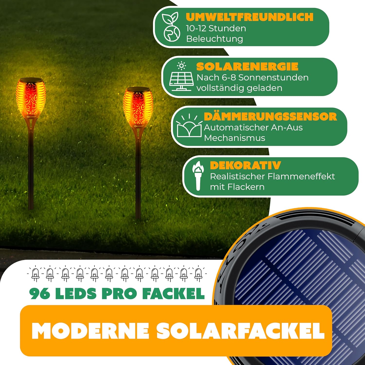 KESSER® 2 Solar Tuinfakkels - Tuinverlichting - Sensor - Zwart