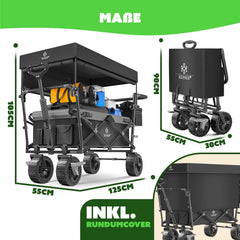KESSER® XXL bolderkar, opvouwbaar, met dak, GT9000, inklapbare handwagen tot 150 kg, voor kinderen, strand, camping en tuin, grote transportwagen met hardrubberen wielen, remmen voor en achter +