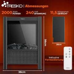 Sfeerhaard elektrisch - Elektrische haard - Met verwarming - 2000W - Zwart - TRESKO