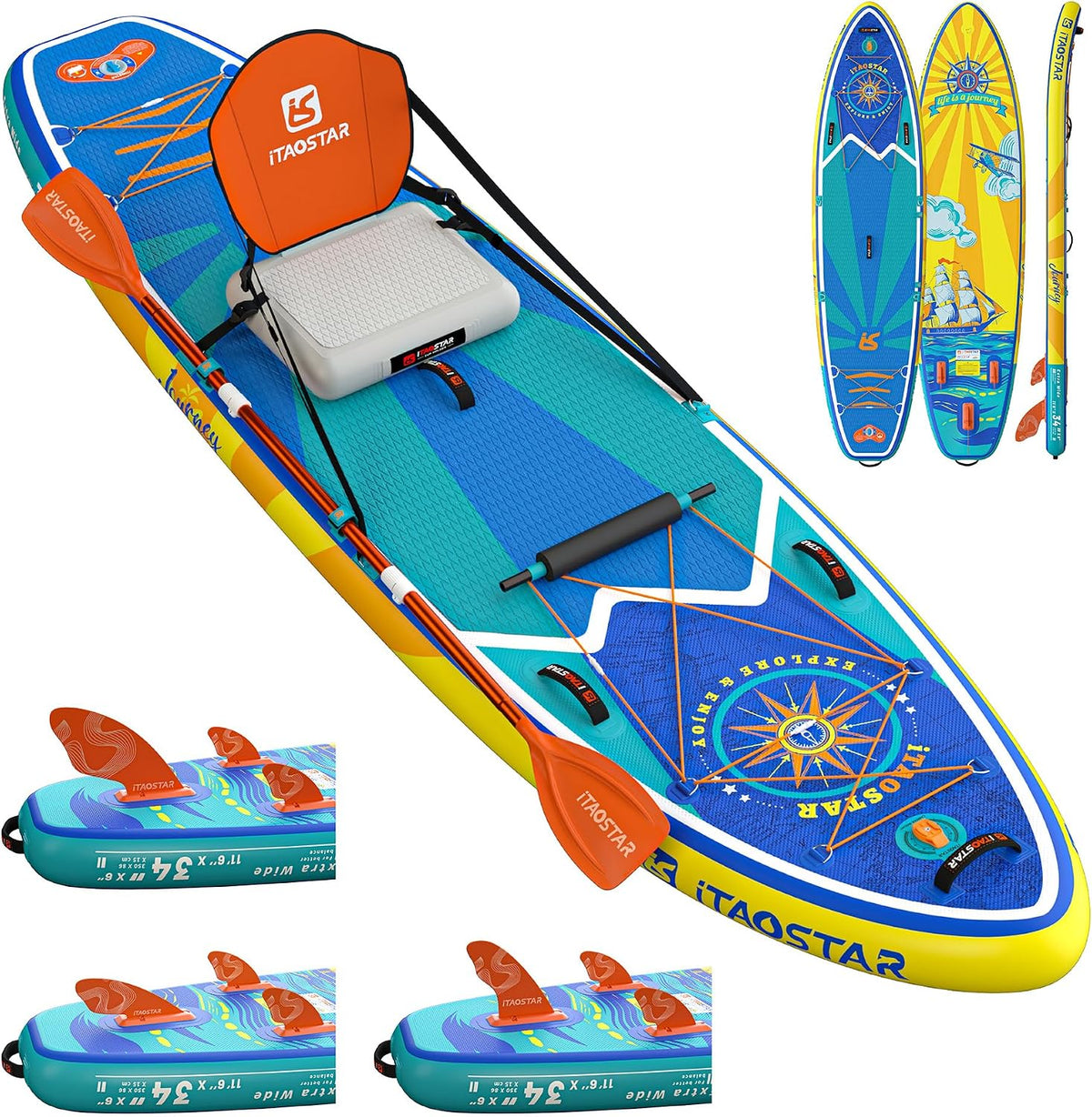 iTAOSTAR Journey Opblaasbaar stand-up paddleboard met zitting, extra breed opblaasbaar paddleboard voor beginners, opblaasbaar SUP-board met complete accessoires, allround surfplank voor yoga