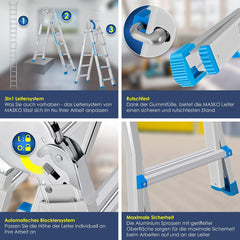 MASKO® Multifunctionele ladder - Vouwladder - 4x5 Treden - Zilver