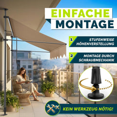 tillvex Klemluifel met handslinger, balkon, balkonluifel zonder boren, luifel uv-bestendig en in hoogte verstelbaar, zonwering, terras en tuin, waterdicht (taupe, 400 cm)