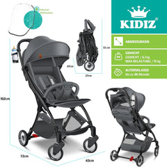 KIDIZ® Kinderwagen - Wandelwagen - Kinderbuggy - Antraciet