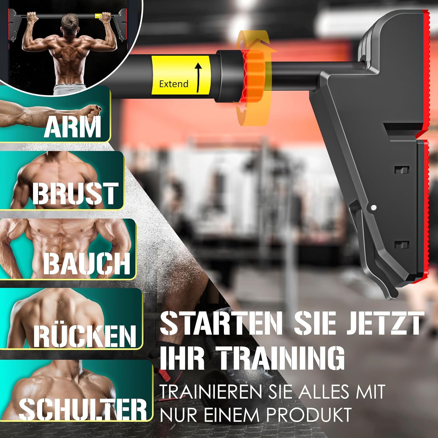 KESSER® Optrekstang, deurkozijn, verstelbaar, pull-up bar, thuistrainer, rekstang zonder schroeven/boren, 76-112 cm uittrekbaar, draagvermogen tot 300 kg & antislip handgrepen, incl. weerstandsbanden