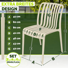tillvex® Tuinstoelen, 2-delige set, stapelbaar, weerbestendig, tot 120 kg belastbaar, tuinstoelen, outdoor, terrasstoel, tuinmeubelen, balkon, tuin, terras, beige