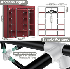 KESSER® Kledingkast stoffen kast stabiel met kledingstang en planken, incl. 5x kleerhangers, stoffen vouwkast voor slaapkamer, kleedkamer garderobe met kledingrek 150x45x175cm Bordeaux rood