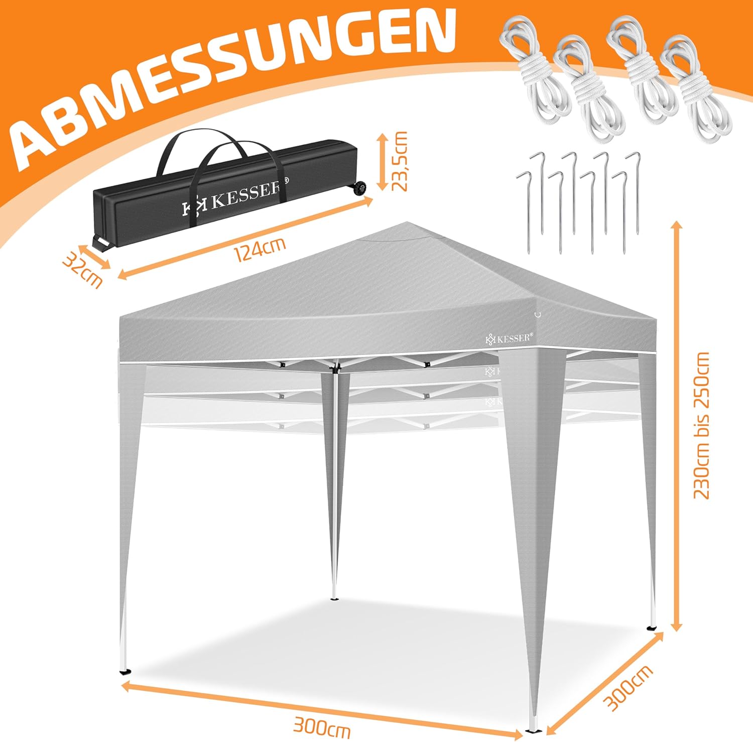 Partytent - opvouwbaar - 3x3 m - Paviljoen - Grijs - KESSER®
