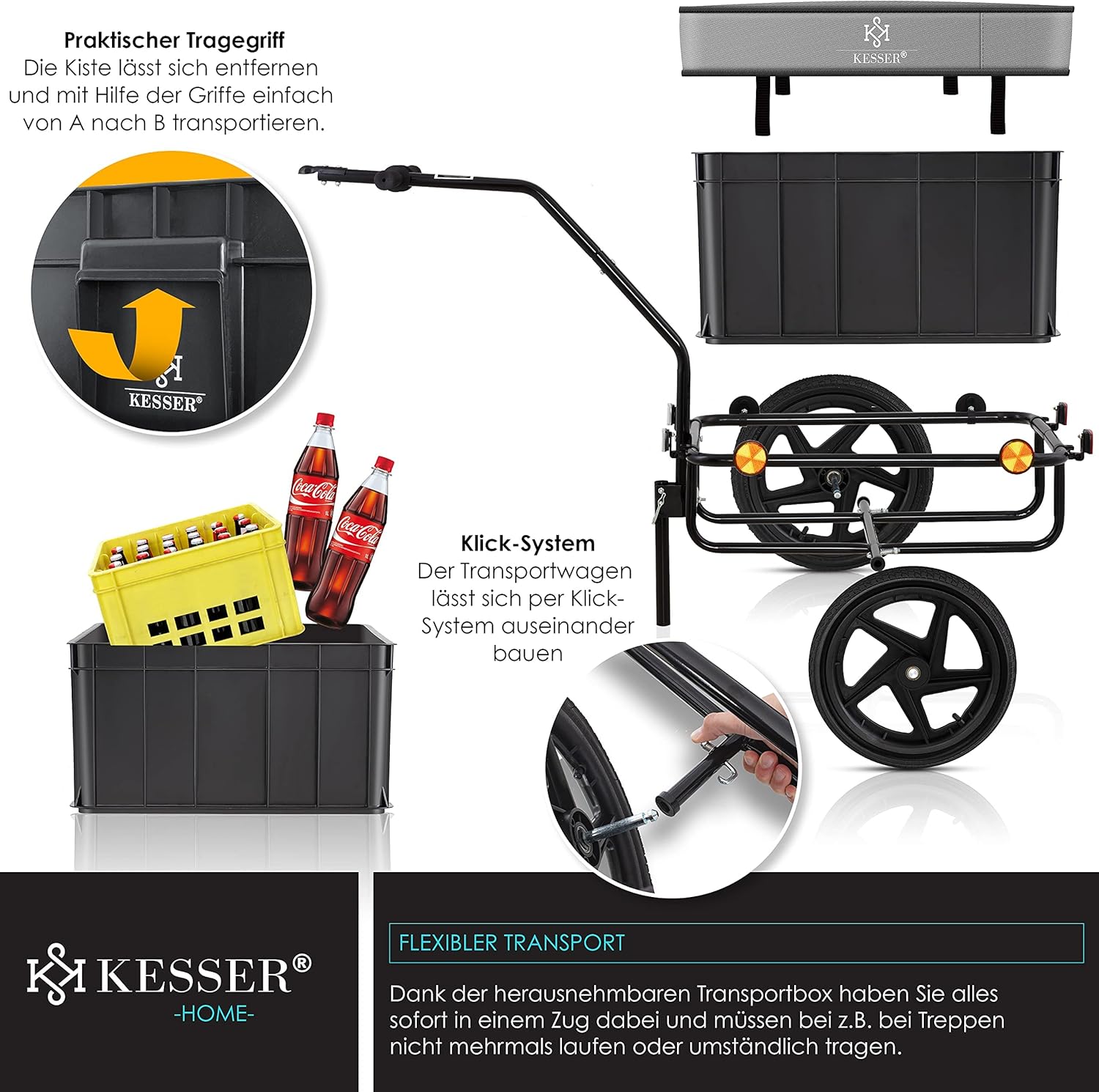 KESSER® Fietsaanhanger - Transportaanhanger - Max. 60kg - Zwart •