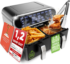 Stillstern Heteluchtfriteuse, 2 kamers, 8 liter, Dual Zone Airfryer XXL, 2400 W, uitstekend 1,2 (zeer goed), friteuse Air Fryer, receptenboek, ontdooien en warm houden, heteluchtfriteuse