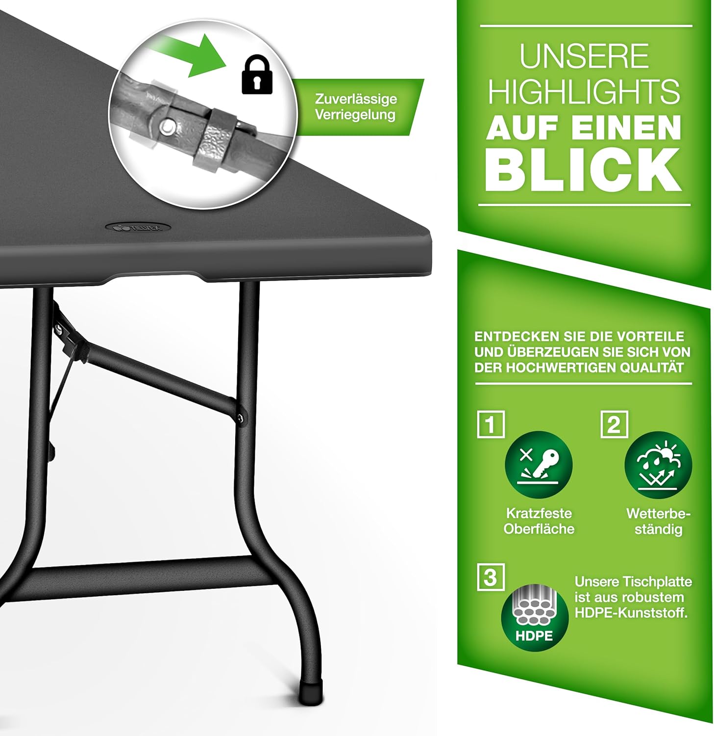 Tillvex® Inklapbare Tafel - Campingtafel - Klaptafel - 180x75cm - Antraciet