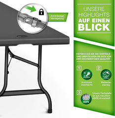 Tillvex® Inklapbare Tafel - Campingtafel - Klaptafel - 180x75cm - Antraciet