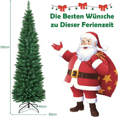 COSTWAY Kerstboom met potlood, 180 cm, kunstkerstboom met metalen standaard, pvc-naalden, kunstboom, ideaal voor thuis, kantoor, winkels en hotels, groen (180 cm)