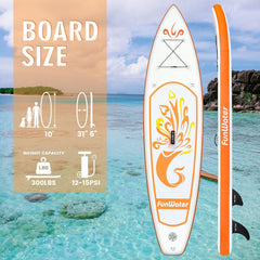 FunWater opblaasbaar stand-up paddleboard 305 x 78 x 15 cm, compleet met verstelbare peddel, pomp, kajakzitje, SUP-reisrugzak, kabel, waterdichte tas, draagvermogen tot 136kg