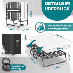 KESSER® Opklapbed - Logeerbed - Inc. Matras - tot 250 kg - Wit