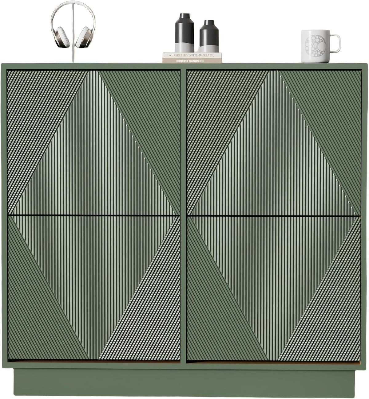 UEV Schoenenkast met 4 kleppen, smal, drukdeuropener, push-to-open, schoenenkast met kantelbeveiliging, schoenenkast voor woonkamer, slaapkamer, hal, ruimtebesparend, groen